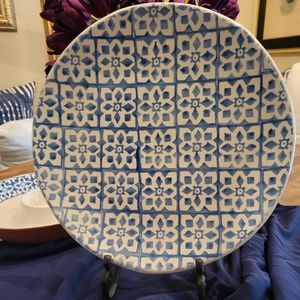 Blue hand stamped large round 14" serving platter - Portugal - firm price